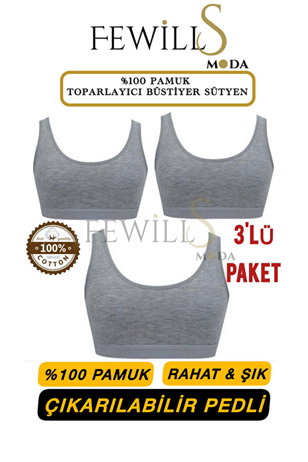 100% Cotton Pack of 3 Stylish and Comfortable Removable Padded Women's Recovery Bustier Brush