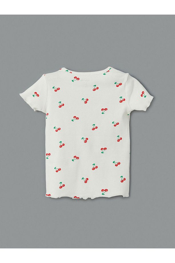 LCW baby Ekru Kiraz Baskılı Kız Bebek Şortlu Pijama Takım - 6