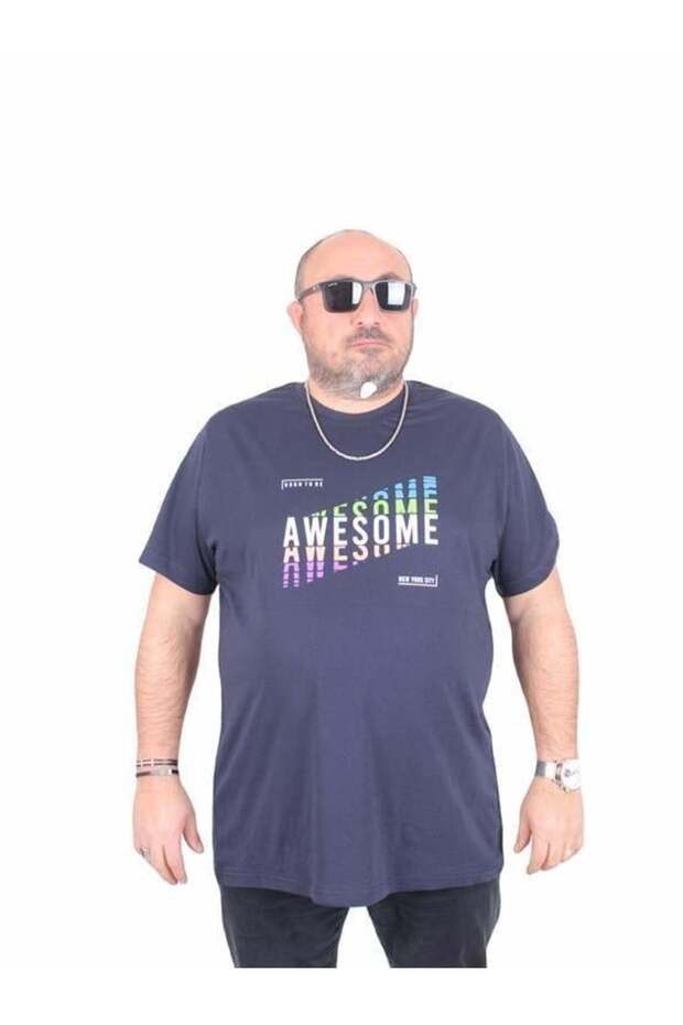 Men's Big Size Crew Neck T-Shirt Awesome 25164 Navy