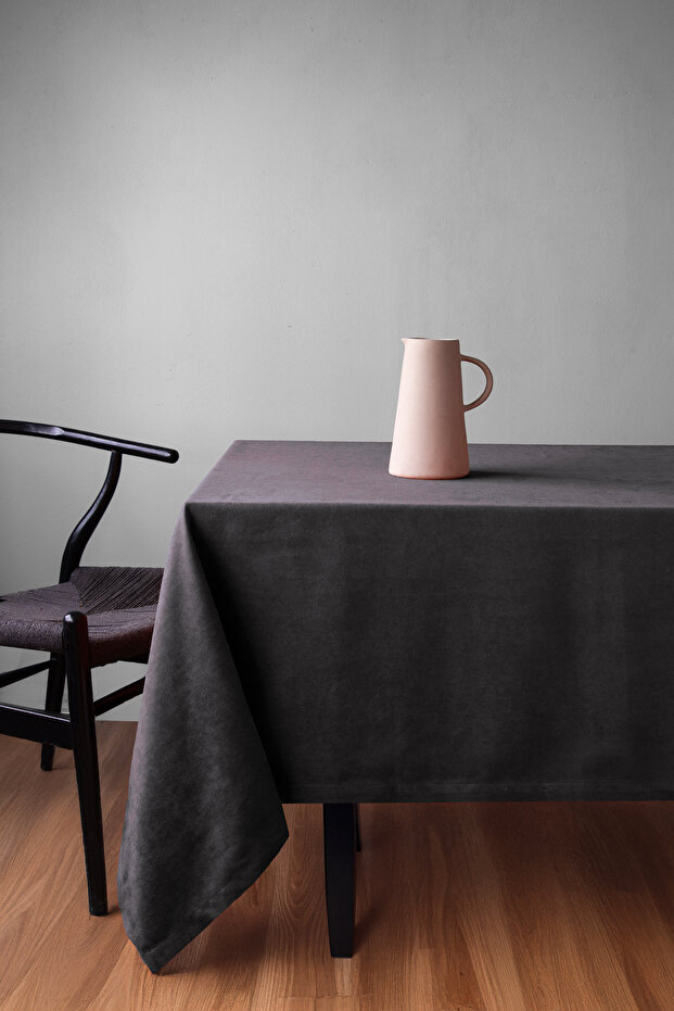 Velvet Textured Anthracite Tablecloth with Rich Color Options