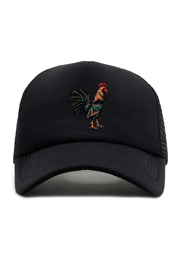 Rooster Printed Mesh Snapback Hat - 2