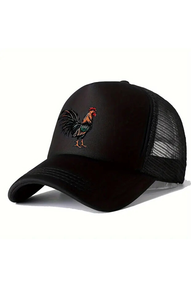 Rooster Printed Mesh Snapback Hat - 1