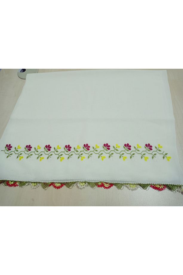 El Emeği Nakış Işlemeli Iğne Oyalı Namaz Örtüsü Çeyizlik Mevlit Başörtüsü Krep Kumaş 145x75 Cm - 3
