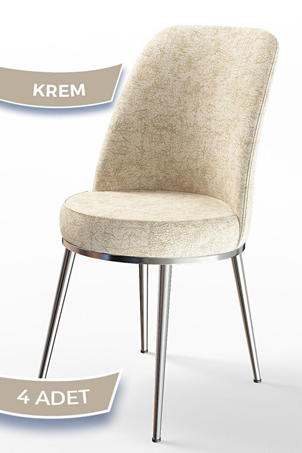 Dexa Serisi Krem Renk 4 Adet Sandalye, Renk Krem, Ayaklar Krom - 1
