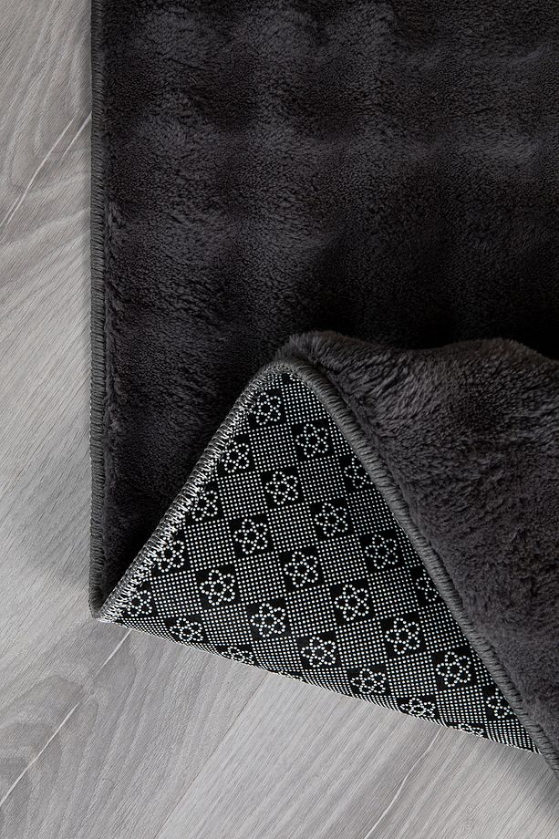 Bubble Oval Yumuşak Peluş Kaymaz Salon Oturma Odası Balkon Halısı Yolluk Antrasit - 3