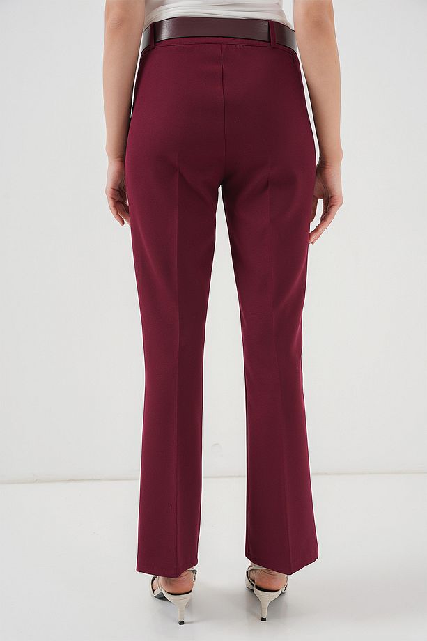 6538 Kemerli İspanyol Paça Pantolon - Bordo - 6