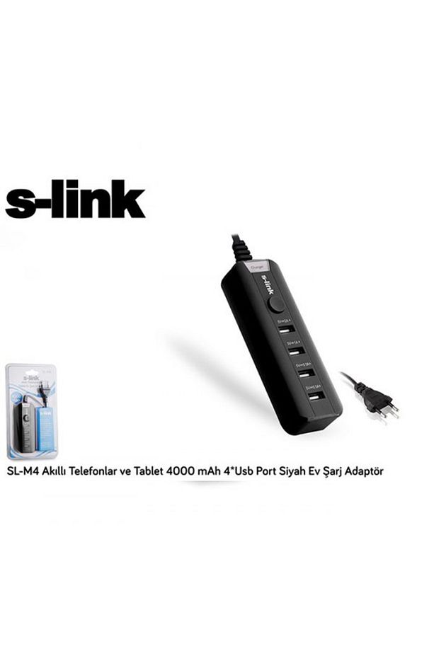 S-Lınk Tel Aks.Şarj Sl-M4 Gsm Tablet 4000Mah 4 Port Usb Siyah Ev Şarj Adaptör - 3