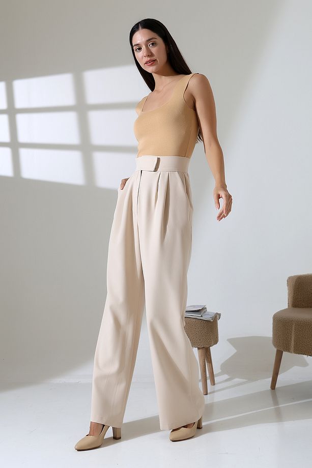 Bol Paça çıtçıtlı Model Kumas Pantolon - 2