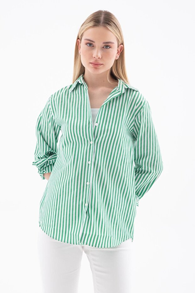 Oversize Striped Shirt Green