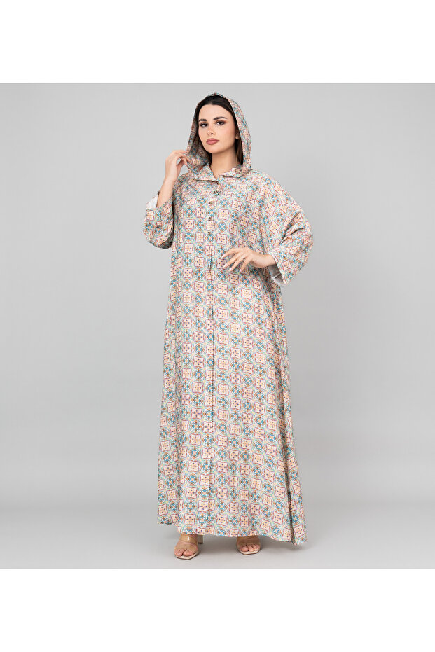 Pattern Printed Hooded Jalabiya