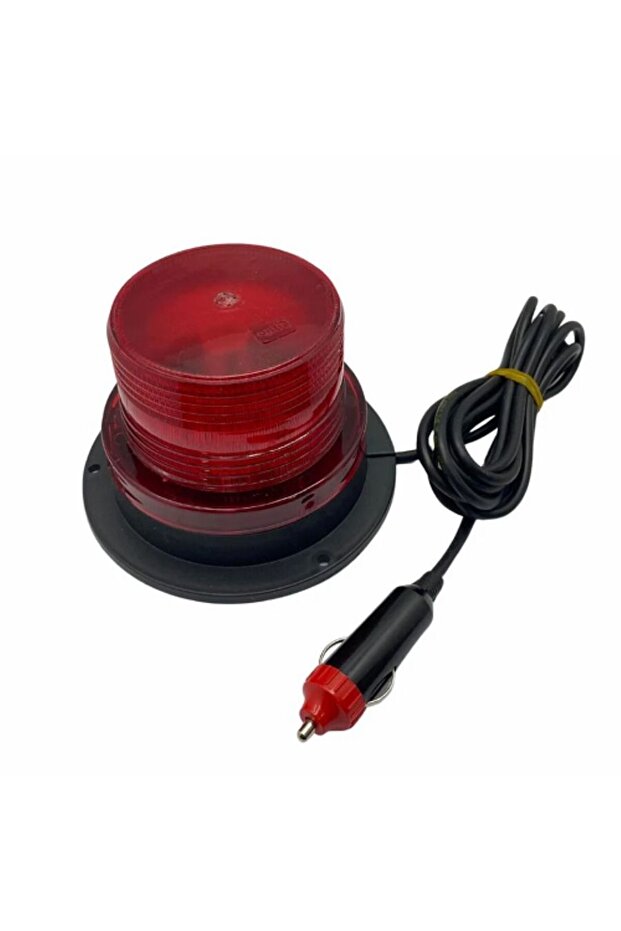 DÖNER LEDLİ TEPE LAMBASI 12V<>110V KIRMIZI MIKNATISLI VİDALI ÇAKMAK FİŞ - 1