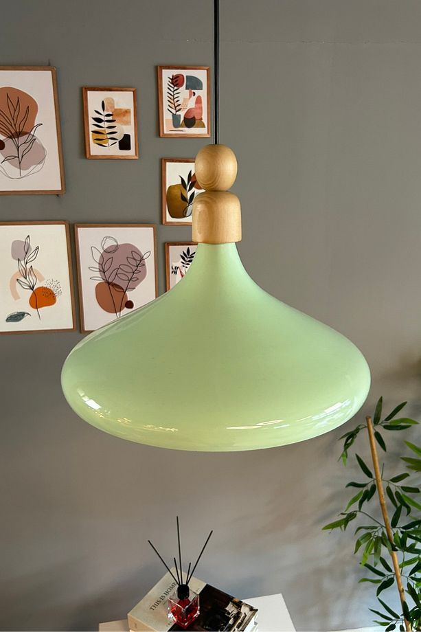 Mint Tekli Avize Kalın Ahşap Boncuk Sarkıt Salon Mutfak Pastane Lamba Aydınlatma Avizeler - 6