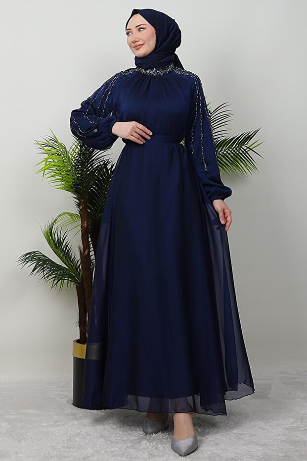 Helen Taşlı Janjan Dress Navy Blue