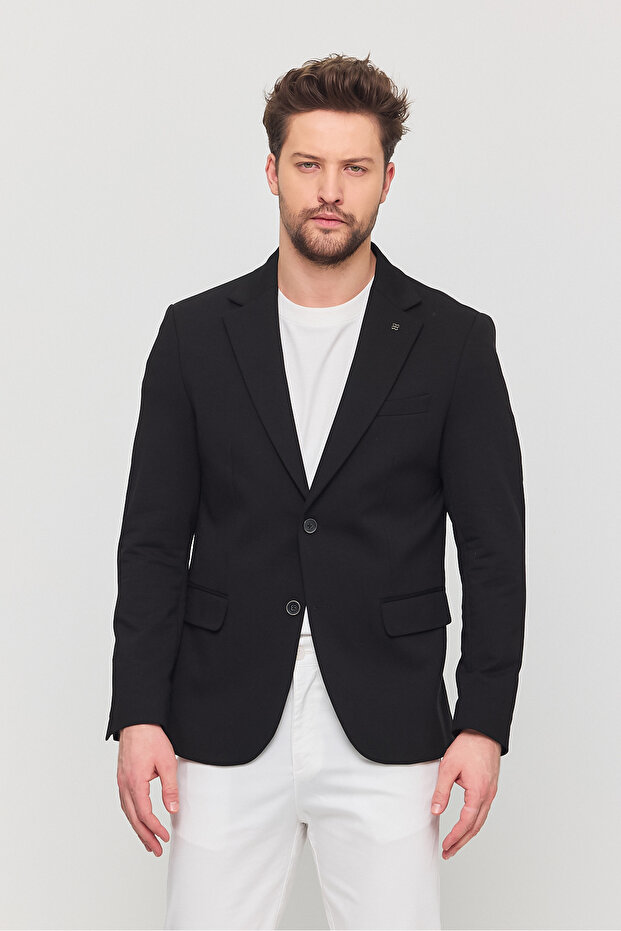 3115 Men's Black Stretchy Lycra Cotton Blend Slim Fit Spring-Summer Sports Blazer Jacket