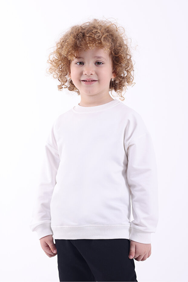 Lovexi Oversize Basic Mevsimlik Beyaz Çocuk Sweatshirt