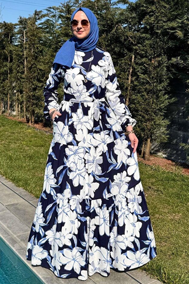 Beyaz Çiçekli Elbise - 8