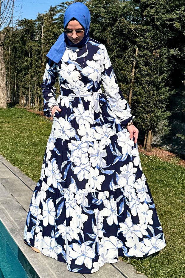 Beyaz Çiçekli Elbise - 9