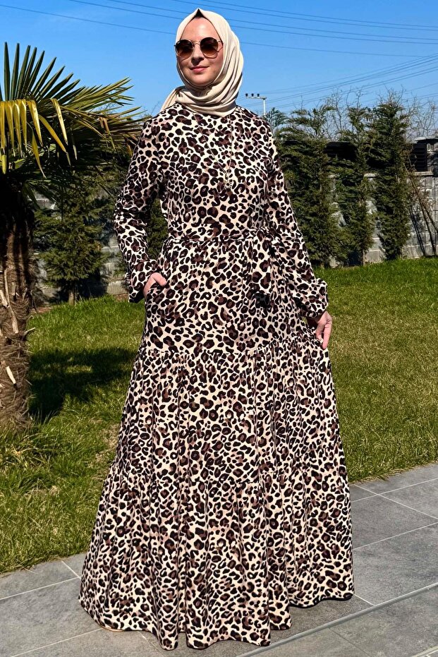 فستان بني بنقشة الفهد - 3