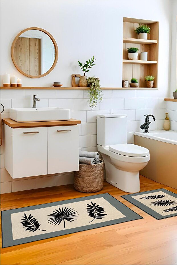 مجموعة سجادات الحمام بالم مكونة من قطعتين - 1