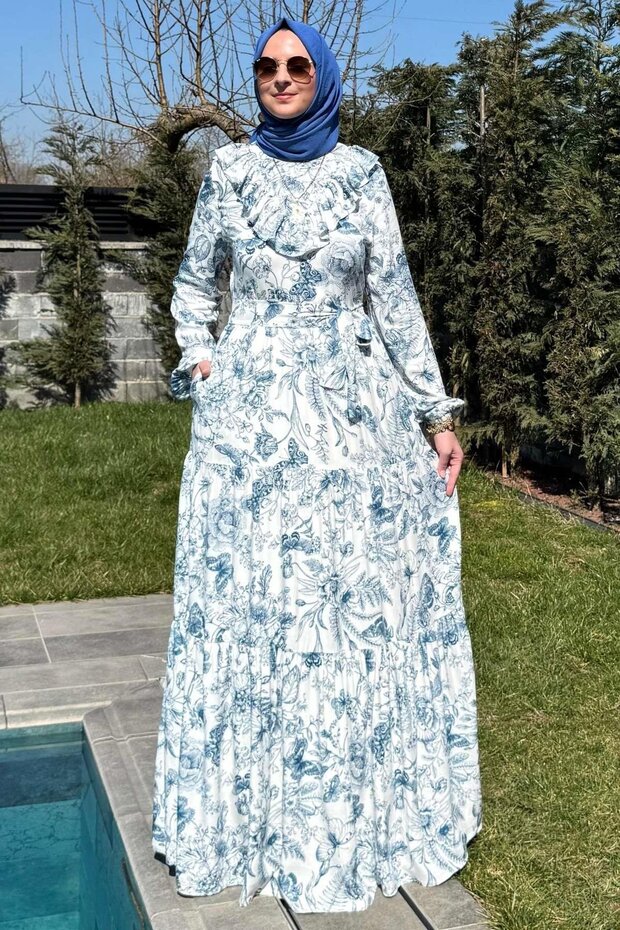 Botanik Elbise Mavi - 5