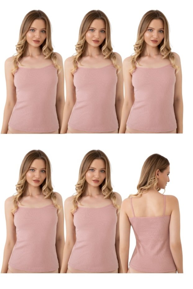 Ribbed 6 Pack Women's Undershirt 100% Cotton (Rose)