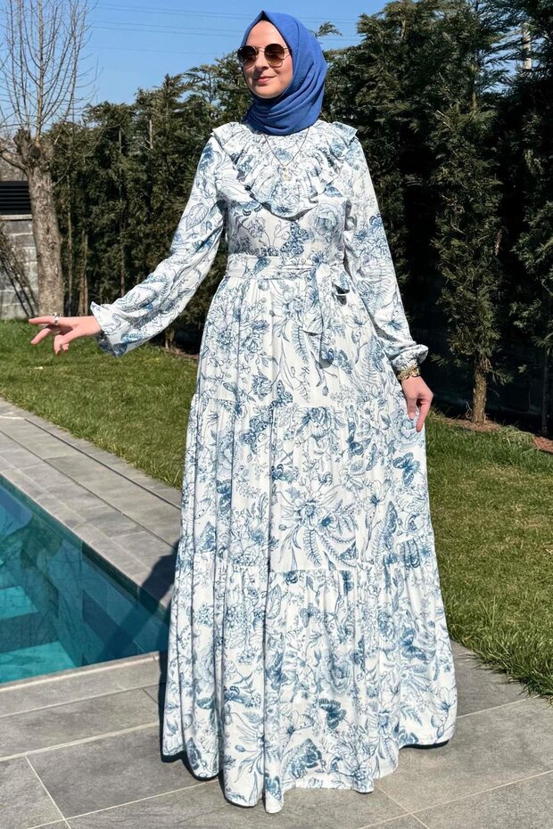 Botanik Elbise Mavi - 6