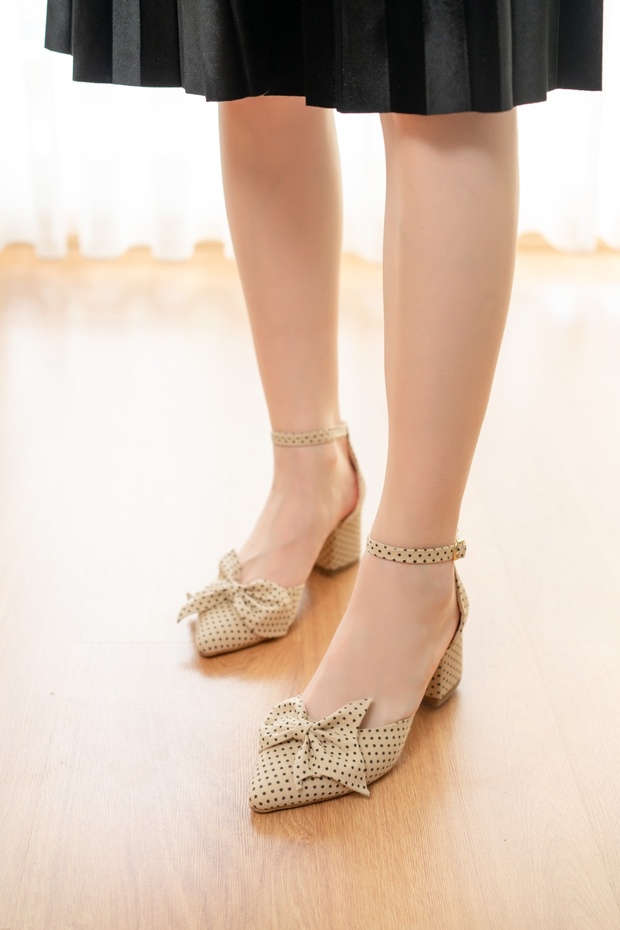 Toli Beige Polka Dot Bow (5 cm Heels) Daily Use Shoes