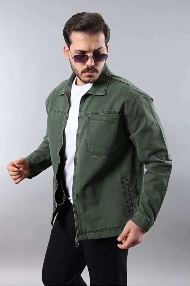 LTC Jeans Erkek Regular Fit Haki Spor Model Fermuarlı Kot Ceket
