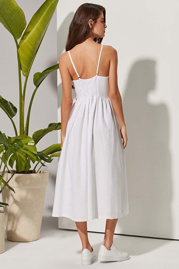 Askılı Coco Düğmeli Elbise - 5