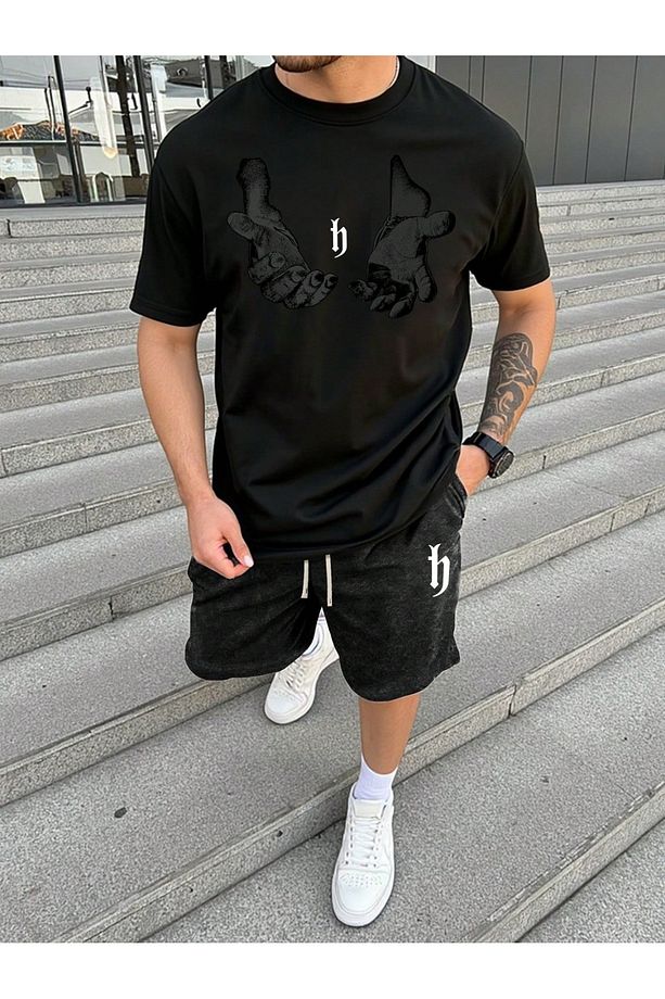 Eşofman Takımı Şort-Tshirt Oversize Karışık Baskılı - 1