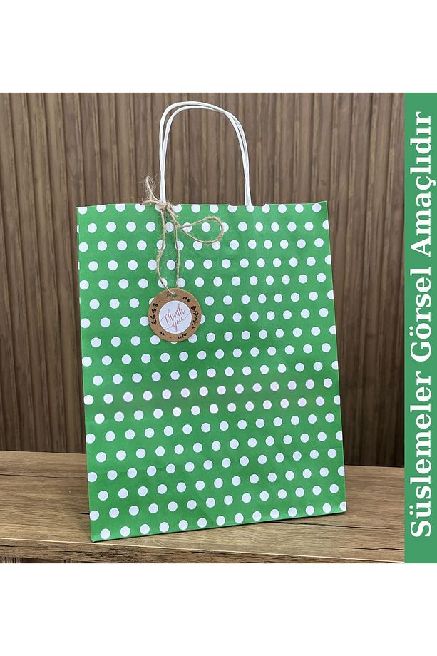 Yeşil Puantiyeli Kağıt Poşet 25x31x12cm 50 ADET - 2