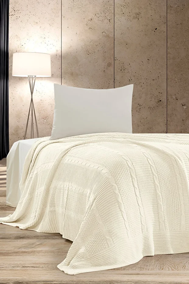 SİNDY Triko Yatak Örtüsü TEK KİŞİLİK 180 x 230 (KEMİK) - - 3