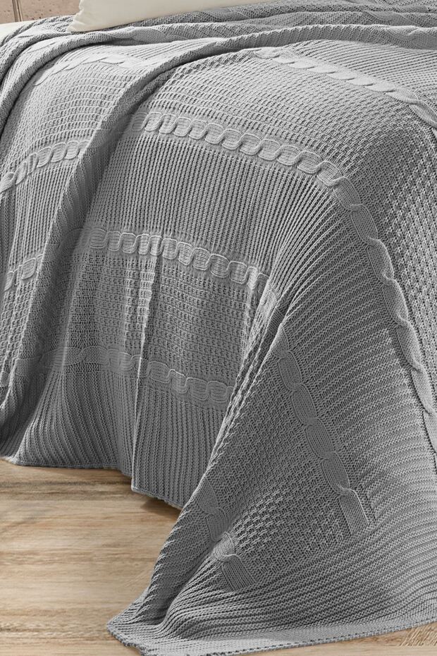 SİNDY Triko Yatak Örtüsü TEK KİŞİLİK 180 x 230 (GRİ) - - 1