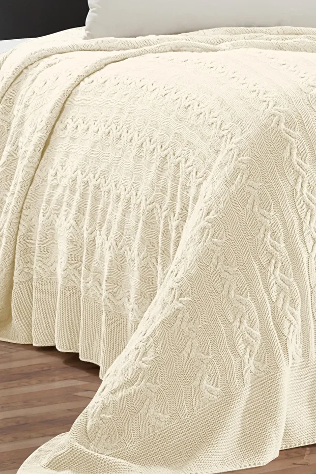Triko Yatak Örtüsü TEK KİŞİLİK 180 x 230 (KEMİK) - 1
