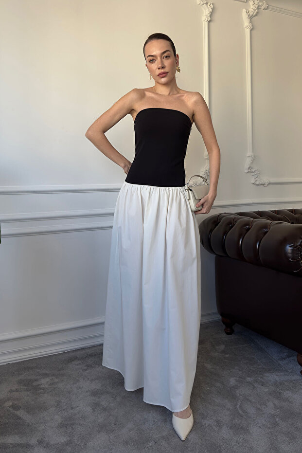 Rochie cu design dublu - NEGRĂ - 4