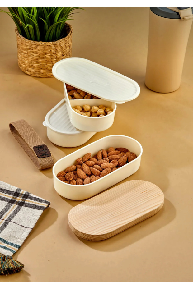 Set of 3 Stackable Practical Wood Lid Storage Containers with Elastic Bands. - 2