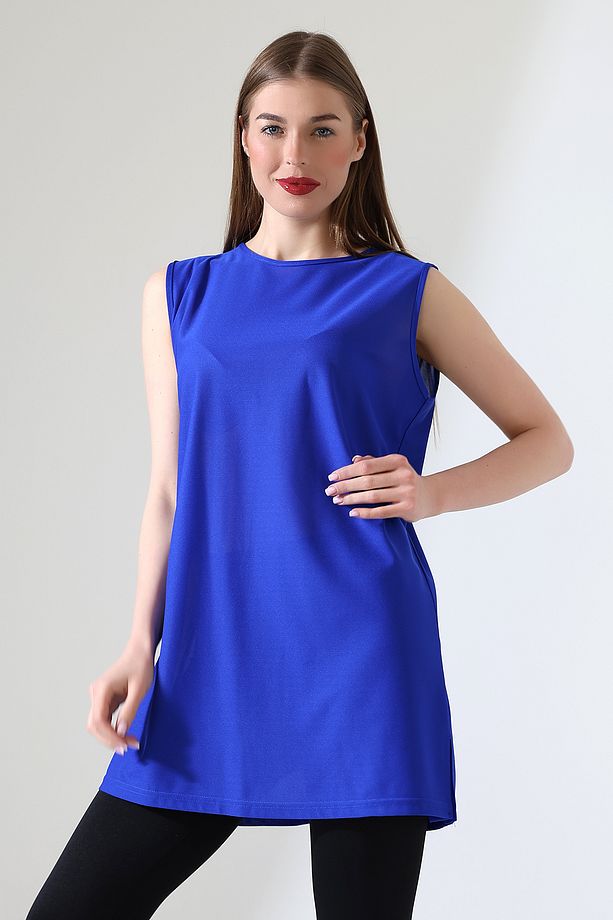 TALS MODA MAVİ RENK GENİŞ KALIP SIFIR KOL BULÜZ ve TUNİK - 3
