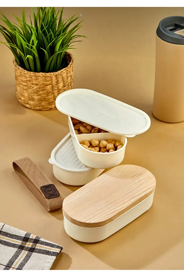 Set of 3 Stackable Practical Wood Lid Storage Containers with Elastic Bands. - 5