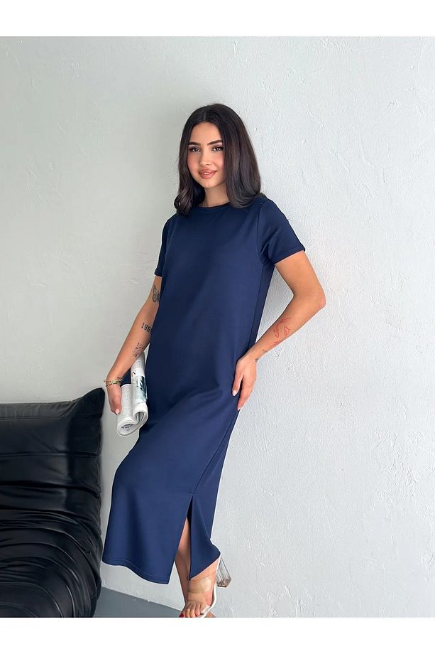 YUMUŞAK DOKU YIRTMAÇLI MODAL KUMAŞ MİDİ ELBİSE - 4