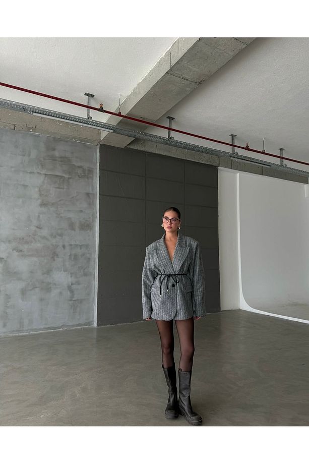 Kumaş Astarlı Oversize Tek Düğmeli Blazer Ceket - 2