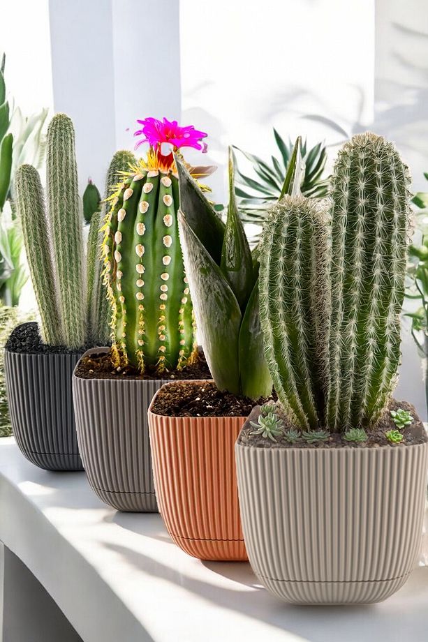 4 Adet No 4 Dekoratif Kaktüs Ve Çiçek Saksı Kare Saksı 4 Lt - 1