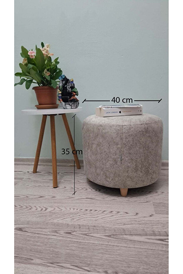 Ahşap Ayaklı Yuvarlak Nubuk Kumaş Puf&bench Koltuk/tabure - 2