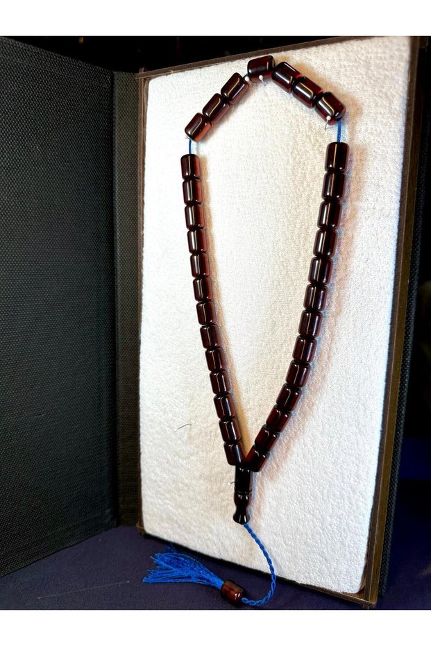 AMBER ROSARY DARK BURGUNDY COLORED CAPSULE CUT LARGE SIZE T-146