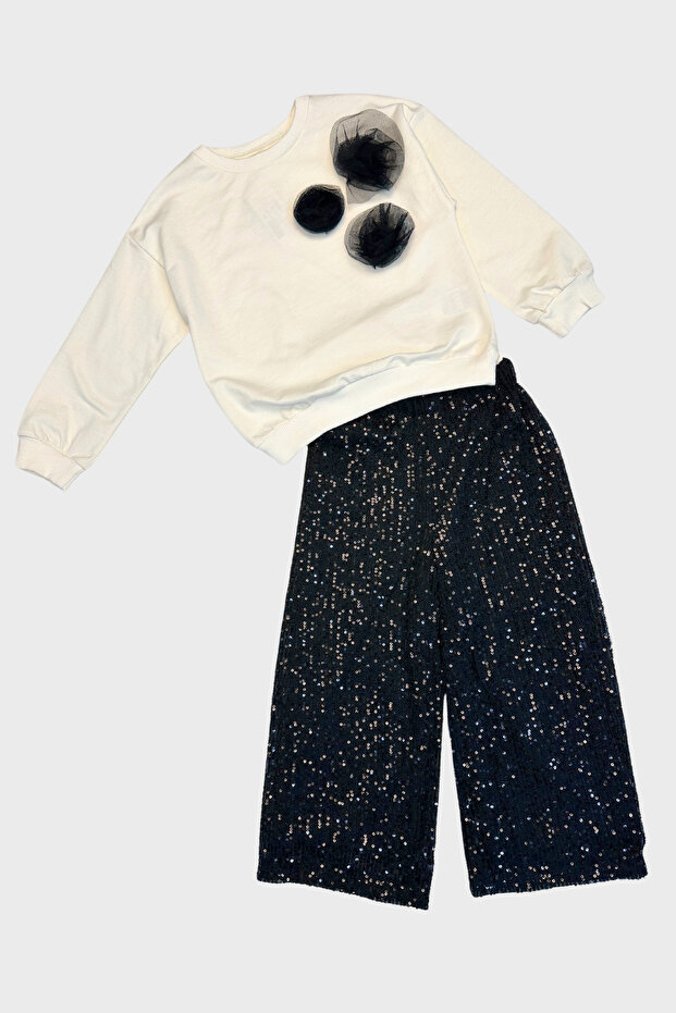 Çikoby Pullu Pantolonlu Kız Takım - Siyah - 1