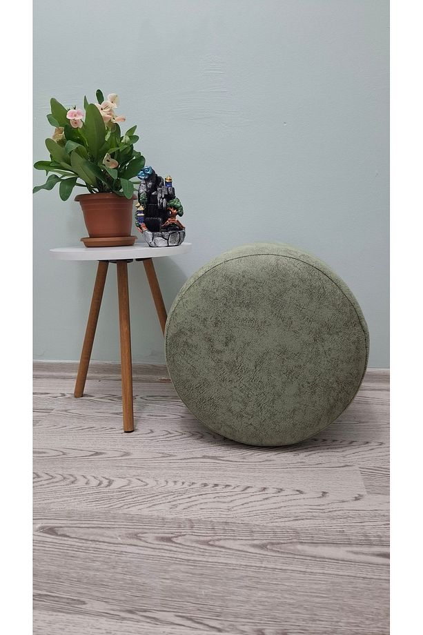 Ahşap Ayaklı Yuvarlak Nubuk Kumaş Puf&bench Koltuk/tabure - 3