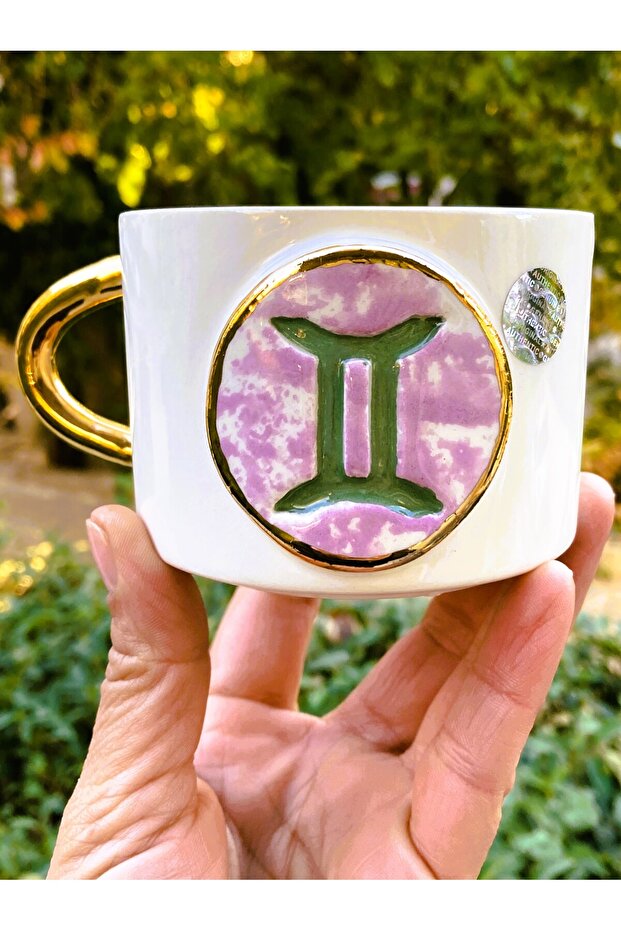 24 Carat Gold Embroidered, Gemini Embossed 100% Handmade, Mug 280 ml