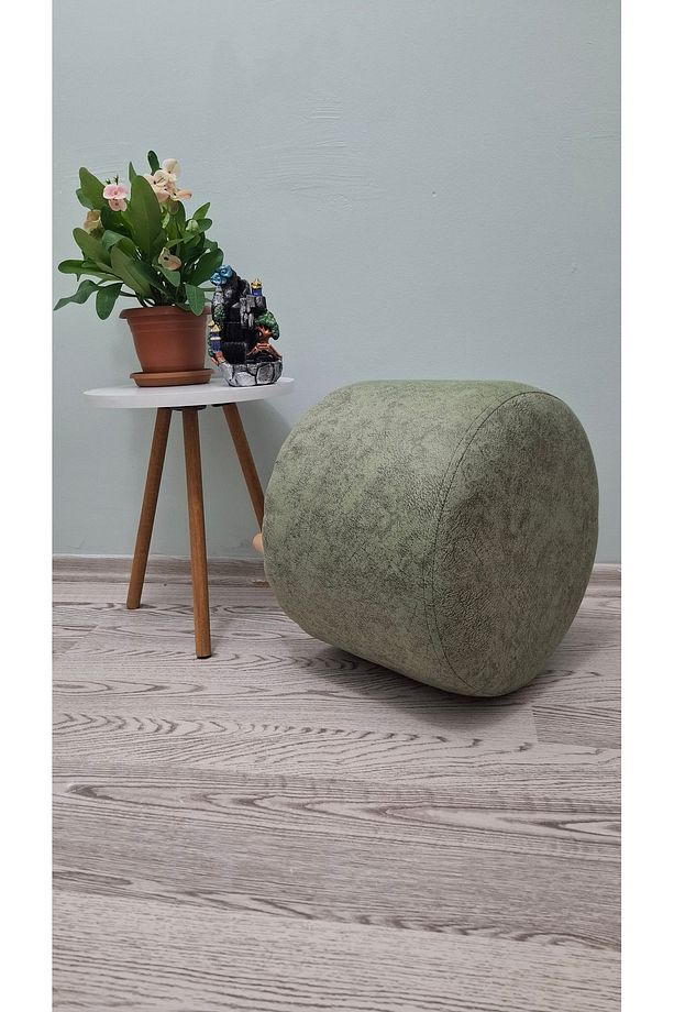 Ahşap Ayaklı Yuvarlak Nubuk Kumaş Puf&bench Koltuk/tabure - 4
