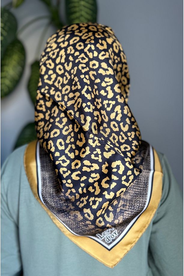 Mini Leopar Desen Twill İpek Eşarp Gold - 2