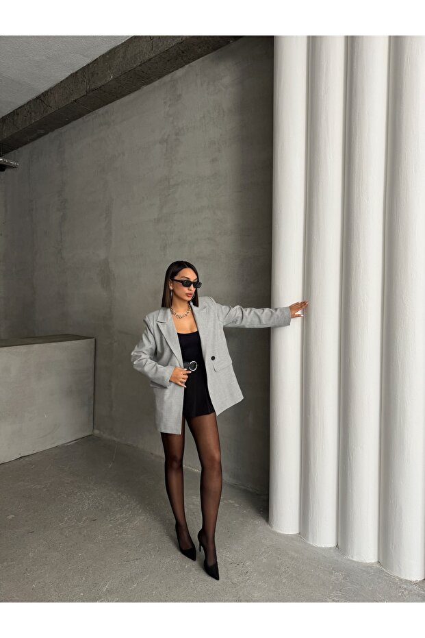 Tek Düğmeli Oversize Blazer Ceket - 6