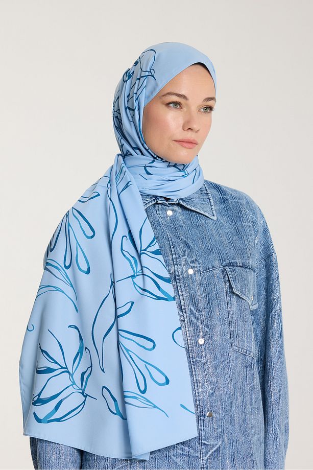 Pure Tone Şal - Yaprak Desen - Bebe Mavisi - Mavi - 5